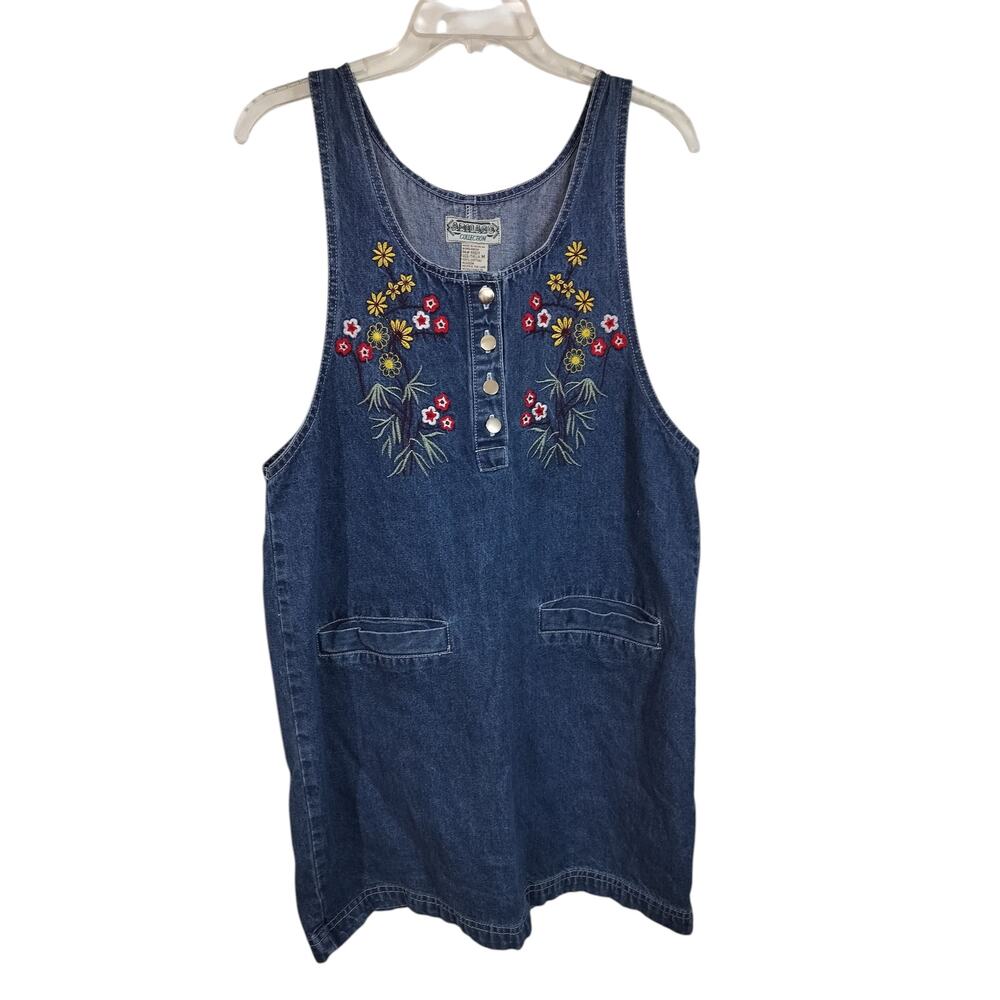 3891)Vintage Amilano Collection Sleeveless Embroidery Denim Pullon Dress Medium